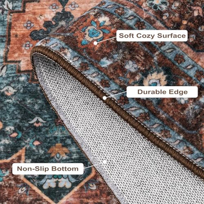 Ciicool 4ft Round Boho Area Rug,Washable Circle Throw Rugs for Entryway - color: Brick Red/Dull Teal, size: 4' (Round)