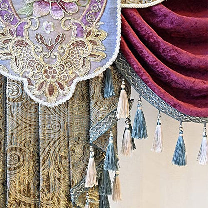 Luxury Burgundy Waterfall Valance Curtain, Floral Embroidered Swag Valance - size: 39"W x 47"L (Pack of 1)