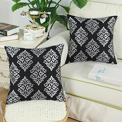 CaliTime Decorative Couch Throw Pillow Covers 18 X 18 Inches Black - color: Diamond Dark Ground - Black