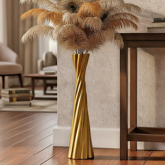Tall Gold Floor Vase 23.6″ – Glossy Twisted Resin Decorative Floor Vase for Pampas Grass, Branches & Dried Flowers, Modern Farmhouse Indoor Home Decor