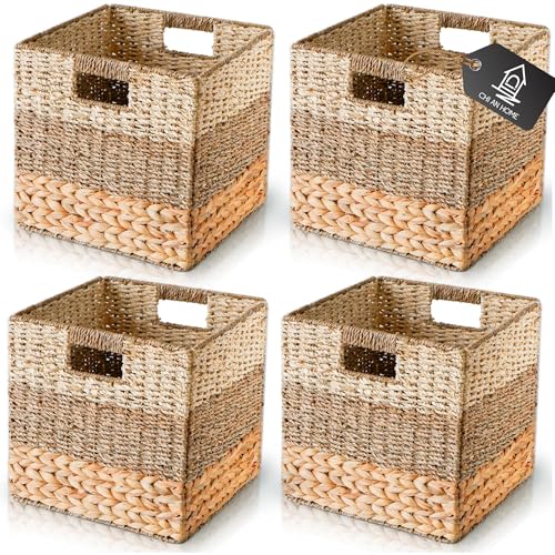 CHI AN HOME 12x12 Baskets for Cube Storage, Wicker Cube Storage Bins Set 4 - size: 11.8 x 11.8 in