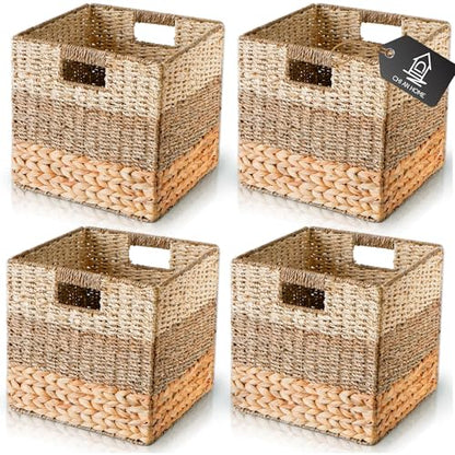 CHI AN HOME 12x12 Baskets for Cube Storage, Wicker Cube Storage Bins Set 4 - size: 11.8 x 11.8 in
