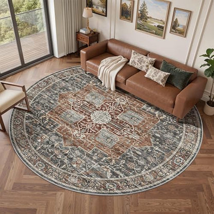 Roxstand 8ft Round Washable Area Rug, Non Slip Rug, Grey/Brown/Tan - color: Grey/Brown/Tan, size: 8' (Round)