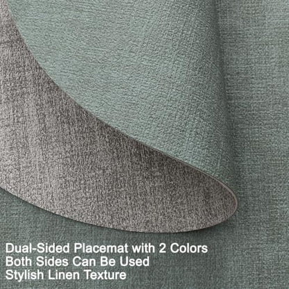 Myir JUN 14" Round Placemats Set of 4, Reversible Dual-Color Place Mats - color: Light Gray Sage Green