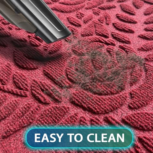 Bulijojo Front Door Mat Entrance,Durable Heavy Duty Welcome Mat,Thick Absorbent Natural Rubber Non Slip Mat,Sturdy Entryway Red Flower,23x35 - color: Red Flower, size: 1'11" x 2'11" (Rectangular)