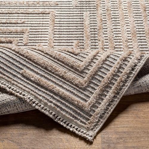 Hauteloom Lyre Living Room, Bedroom Area Rug - Geometric, Solid & Striped - Charcoal, Cream, Beige - 2'7" x 4' - color: Charcoal, Cream, Beige / Lunao, size: 2'7" x 4' (Rectangular)