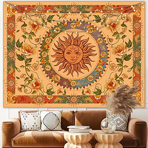 Aipon Vintage Sun Tapestry for Classroom Rainbow Boho 70s Sunshine Sunset Tapestries Wall Hanging Aesthetic Retro Tapestrys for Living Room Dorm (60'' × 50'', Orange) - color: Orange, size: 60"L x 50"W