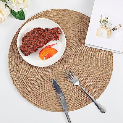 Round Placemats, Crossweave Heat Resistant Classic Woven Round Place Mats Diameter 13.5 inch for Kitchen Table Set of 6 (Brown) - color: Brown