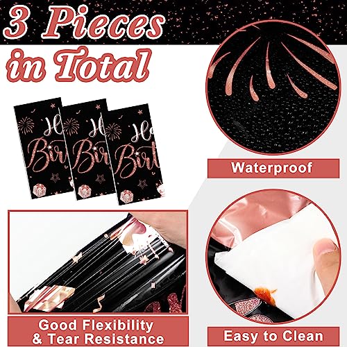 Tudomro 3 Pcs Plastic Happy Birthday Party Tablecloths,Black Rose Gold - color: Black Rose Gold