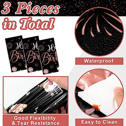 Tudomro 3 Pcs Plastic Happy Birthday Party Tablecloths,Black Rose Gold - color: Black Rose Gold