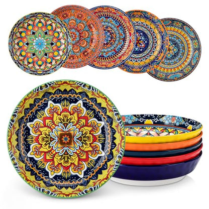 vancasso 32 Oz Pasta Bowls, Porcelain Large Colorful Salad Soup Bowls Set of 6, Pasta Serving Bowls Plates for Kitchen, Dishwasher & Microwave Safe, Series KRVI - color: Boho