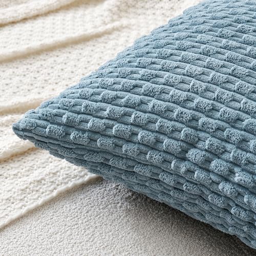 MIULEE Decorative Throw Pillow Covers 16x16 Blue Grey Textured Corduroy - color: Blue Grey, size: 16" x 16" (Pack of 2)