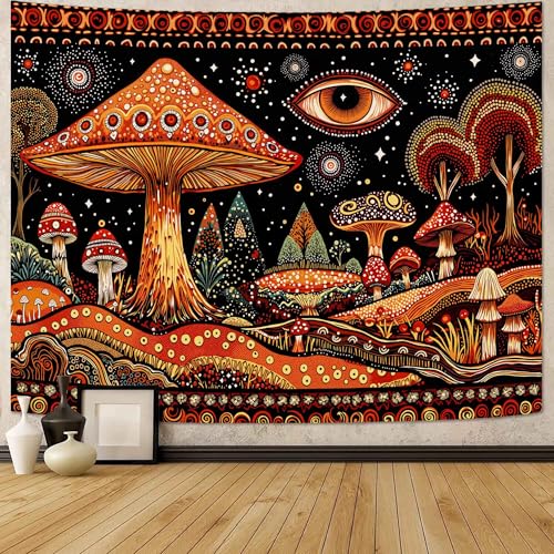 Lifeel Orange Hippie Moshroom Tapestry, Abstract Aesthetic Boho Surreal Eye Tapestries for Bedroom Living Room Dorm - color: Orange, size: 48"L x 36"W