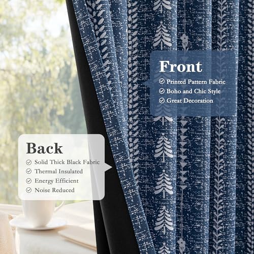 MEETSKY Blue Boho 95% Blackout Bedroom Curtains 50Wx95L,2 Panels - color: Blue, size: 50"W x 95"L (Pack of 2)