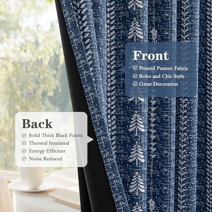 MEETSKY Blue Boho 95% Blackout Bedroom Curtains 50Wx95L,2 Panels - color: Blue, size: 50"W x 95"L (Pack of 2)