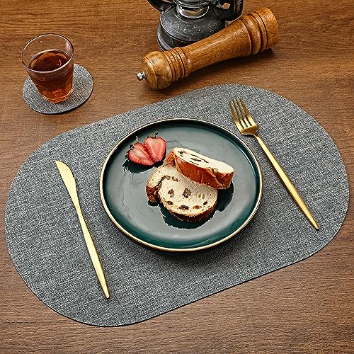 Oval Table Mats Set of 6, Faux Leather Placemats, Heat Resistant & Waterproof(Navy/Grey) - color: Navy/Grey