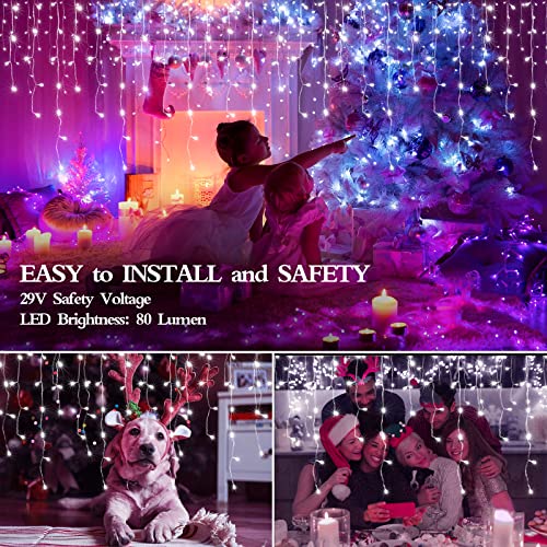 FLVOECN 98FT 960 LED Christmas Lights, Waterproof 8 Modes Ice Lights for Outside with Memory and Timer Hanging Fairy Lights Plug-in Curtain String Lights for Holiday Party Wedding Home (Cool White) - color: Mint Green