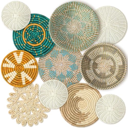 Tatuo 11 Pcs Boho Wall Basket Decor Woven Wall Hanging Art, Bright - style: Bright