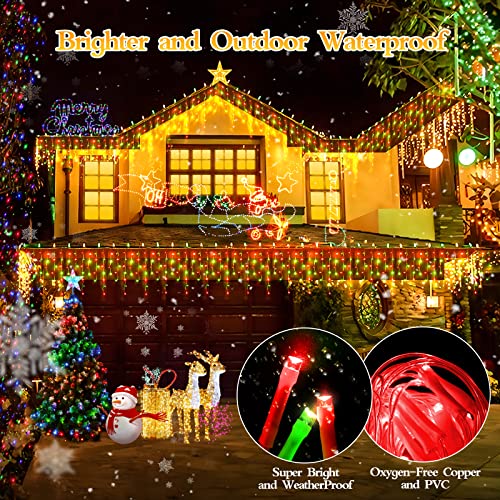 98FT 960 LED Christmas Lights , Waterproof 8 Modes Ice Lights for Outside with Memory and Timer Hanging Fairy Lights Plug-in Curtain String Lights for Holiday Party Wedding Home (Red and Green) - color: Turquoise
