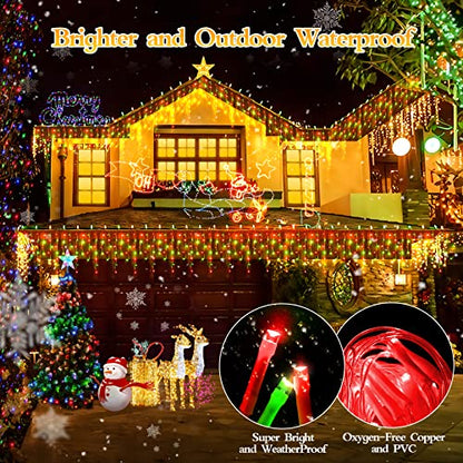 98FT 960 LED Christmas Lights , Waterproof 8 Modes Ice Lights for Outside with Memory and Timer Hanging Fairy Lights Plug-in Curtain String Lights for Holiday Party Wedding Home (Red and Green) - color: Turquoise
