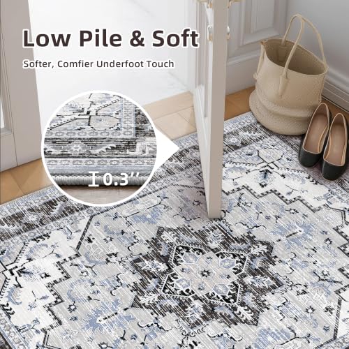 Area Rugs Runner 2x6 Washable Non-Slip Boho Indoor Carpets, Blue Grey - color: Blue Grey, size: 2' x 6' (Rectangular)