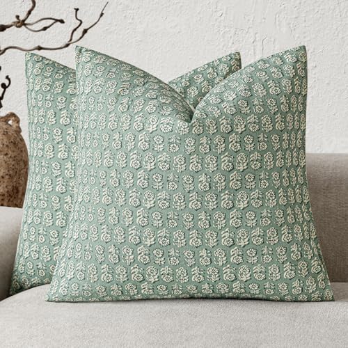 Foindtower Decorative Floral Print Throw Pillow Covers 20×20 Inch,Aqua Blue - color: Aqua Blue, size: 20" x 20" (Pack of 2)