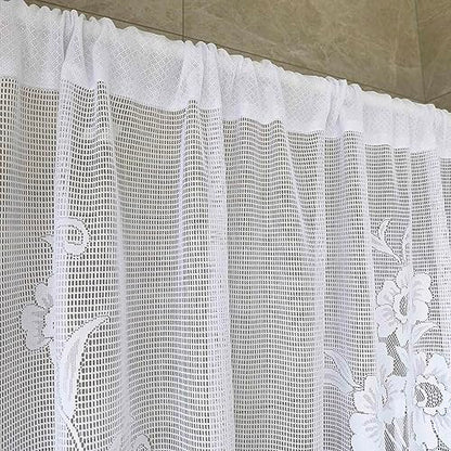 2 Panels Floral Embroidery Tie Up Sheer Lace Curtain Valance - color: White, size: 70"W x 39"L (Pack of 2)