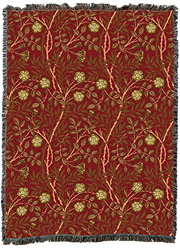 Pure Country Weavers William Morris Sweetbriar Scarlet Blanket - Arts & Crafts - Gift Tapestry Throw Woven from Cotton - Made in the USA (72x54) - color: Scarlet, size: Large