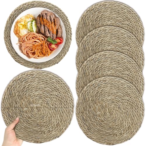 Woven Placemats Set of 4,12 Inch Medium Size Rattan Placemats Wicker Place MatsNatural Farmhouse Jute Braided Table Runnerfor Kitchen Countertops Medium Size Please Choose Carefully - size: 12 Inch 4PCS