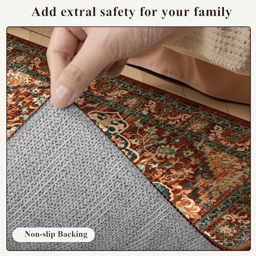U'Artlines 2' x 7' Boho Hallway Runner Rug, Washable Carpet, Rust＆Teal - color: Rust＆teal, size: 2' x 7' (Runner)