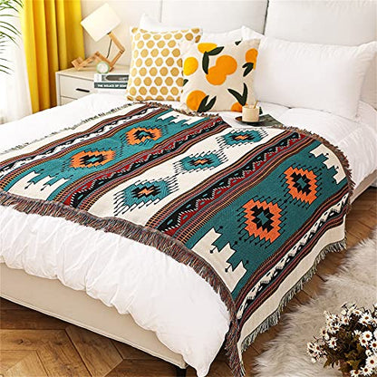 Homesy Aztec Throw Blanket Native Southwestern Bed Blankets 63"x87" Green - color: Green, size: 63"x87"