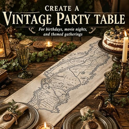 Preboun Retro Earth Map Linen Table Runner, Halloween Medieval Decor - style: Retro Fantasy Map