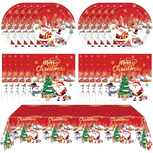 41 PCS Christmas Party Decorations,Christmas Table Decorations Xmas Party Tableware Set Include Disposable Christma Paper Plates Napkins and Tablecloth,Xmas Holiday Party Serves 20 Guests - color: Christmas Party