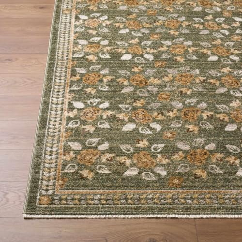 Hauteloom Fladxi Living Room, Bedroom Area Rug - Rustic Floral Bohemian - Olive, Green, Taupe, Tan - 5' x 7'5" - color: Olive, Taupe, Tan / Fahima, size: 4'11" x 7'5" (Rectangular)