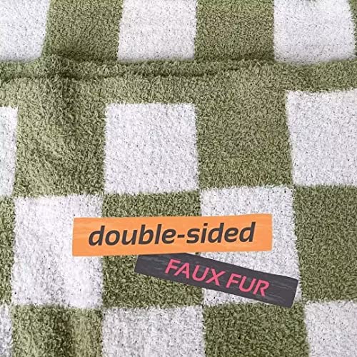 Ultra Soft Checkered Blanket Cozy Buffalo Check Throw Fluffy Knitted Reversible Throw Blanket Lightweight Fleece Checkerboard Grid Blanket for Sofa Couch Bed Travel, Sage Green, 51''x63'' - color: Sage Green