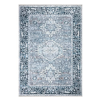 Bloom Rugs Caria Washable Non-Slip 4x6 Rug - Navy Blue Traditional Area Rug for Living Room, Bedroom, Dining Room, and Kitchen - Exact Size: 4' x 6' - color: Navy Blue, size: 4' x 6' (Rectangular)