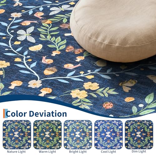 GarveeHome Washable Bug Rugs 5x7 for Bedroom Non Slip Living Room Rugs - color: Blue, size: 5'x7'(Rectangular)