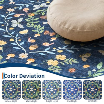 GarveeHome Washable Bug Rugs 5x7 for Bedroom Non Slip Living Room Rugs - color: Blue, size: 5'x7'(Rectangular)
