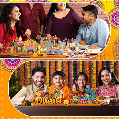 CroBlissful 6 Pcs Diwali Wooden Table Decor, Warm Diwali Washes Wooden Sign - style: Diwali