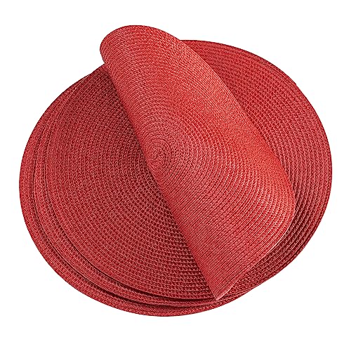 Round Placemats, Crossweave Heat Resistant Classic Woven Round Place Mats Diameter 13.5 inch for Kitchen Table Set of 6 (Red) - color: Red