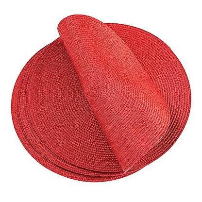 Round Placemats, Crossweave Heat Resistant Classic Woven Round Place Mats Diameter 13.5 inch for Kitchen Table Set of 6 (Red) - color: Red