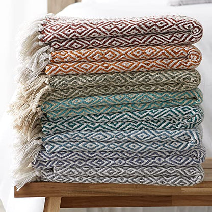 DII Rustic Farmhouse Double Diamond Woven Throw, 50x60, Brown - color: Brown, size: 50x60"