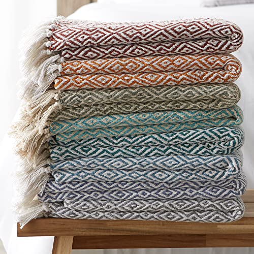 DII Rustic Farmhouse Double Diamond Woven Throw, 50x60, Artichoke Green - color: Artichoke Green, size: 50x60"