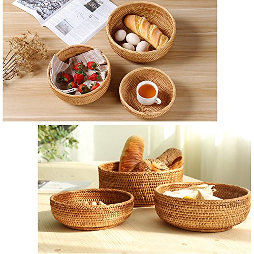 3 Pack Hadewoven Round Rattan Fruit Basket Wicker Food Tray Weaving Storage Holder Dinning Room Bowl, 10 Inch Small Wicker Basket Serving Tray Woven Basket for Bread,Snack,Brown(3-Size Kit) - size: 3-Size Kit (Includes 10")