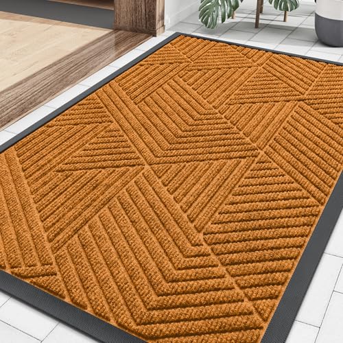 Smiry Front Door Mat Outside Entrance, Low Profile Rubber Doormat, 35x23 - color: Amber, size: 35" X 23"
