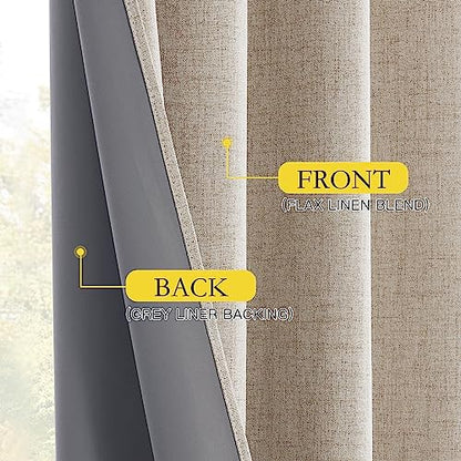 NICETOWN 100% Blackout Linen Curtains 95 inches Long 2 Panels, Natural - color: Natural, size: 52"W x 95"L (Pack of 2)