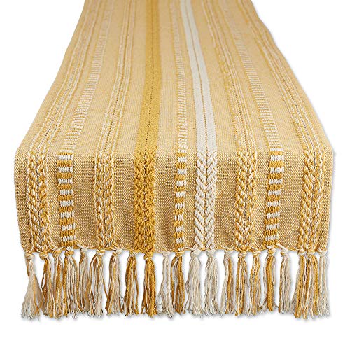 DII Braided Stripe Table Runner, 15x72 with 2.5" Fringe, Honey Gold - size: 15x72" (15x77", Fringe Included)