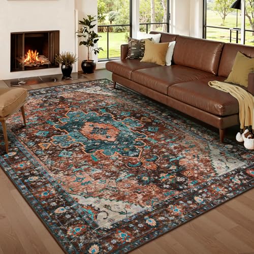 Ciicool 5x7 Area Rug for Living Room Washable Large Soft Non-Slip Bedroom - color: Brick Red/Dull Teal, size: 5' x 7' (Rectangular)