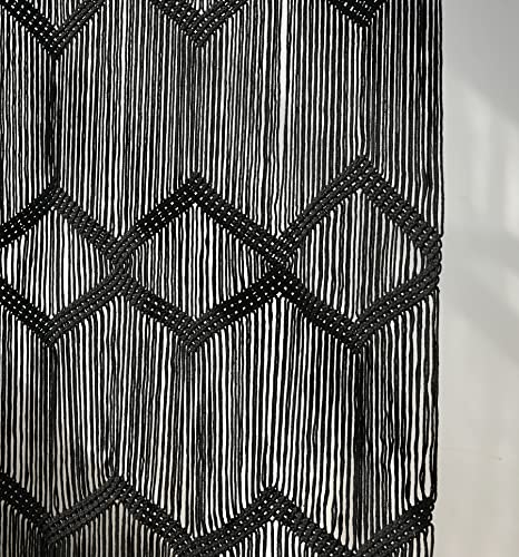 Macrame Curtain Handmade Black Boho Doorway window Divider 42"W*76"L - color: Black