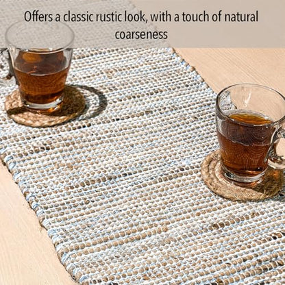 Chardin Home Natural Jute Table Runner, 13x90 Inch, Sky Blue-White - color: Natural Jute-sky Blue-white, size: 13x90 Inch.